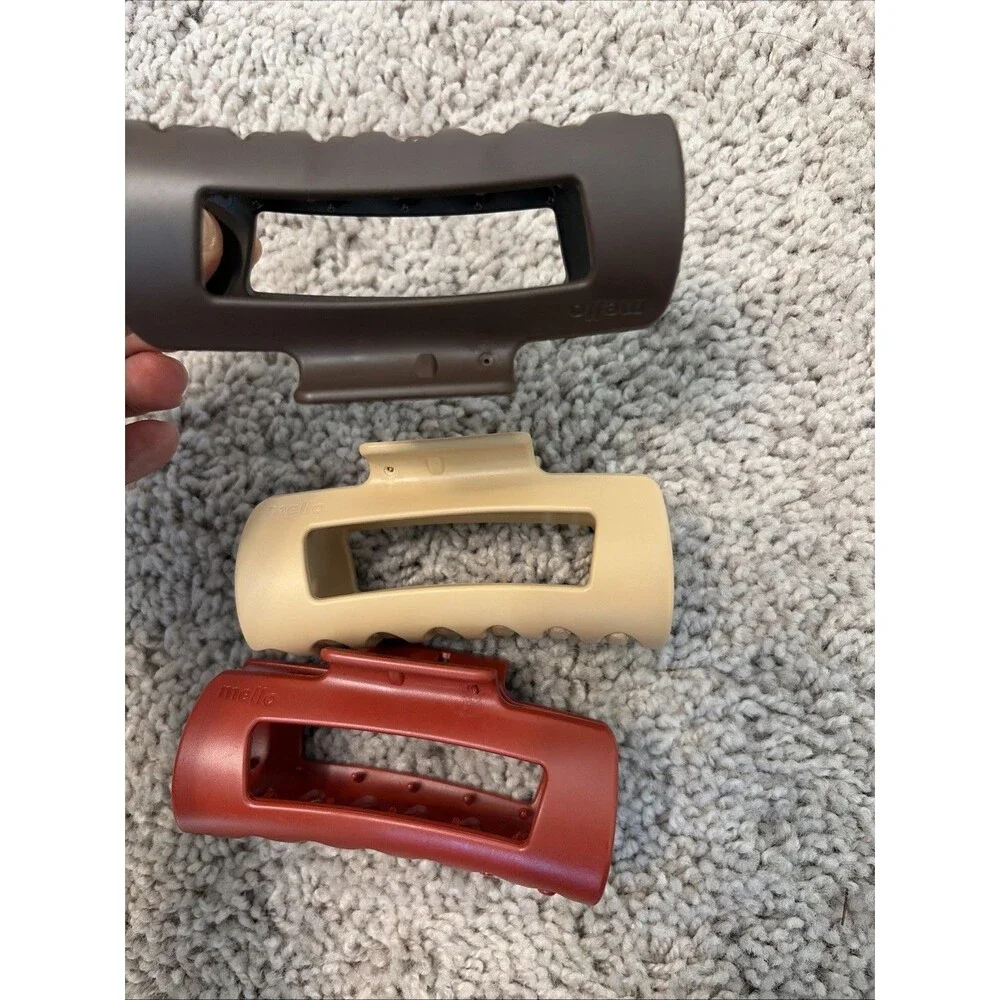 Mello Classic Claw Clip, Beige, Brown & Cherry, x3 Lot,(Medium)Squishy Claw Clip